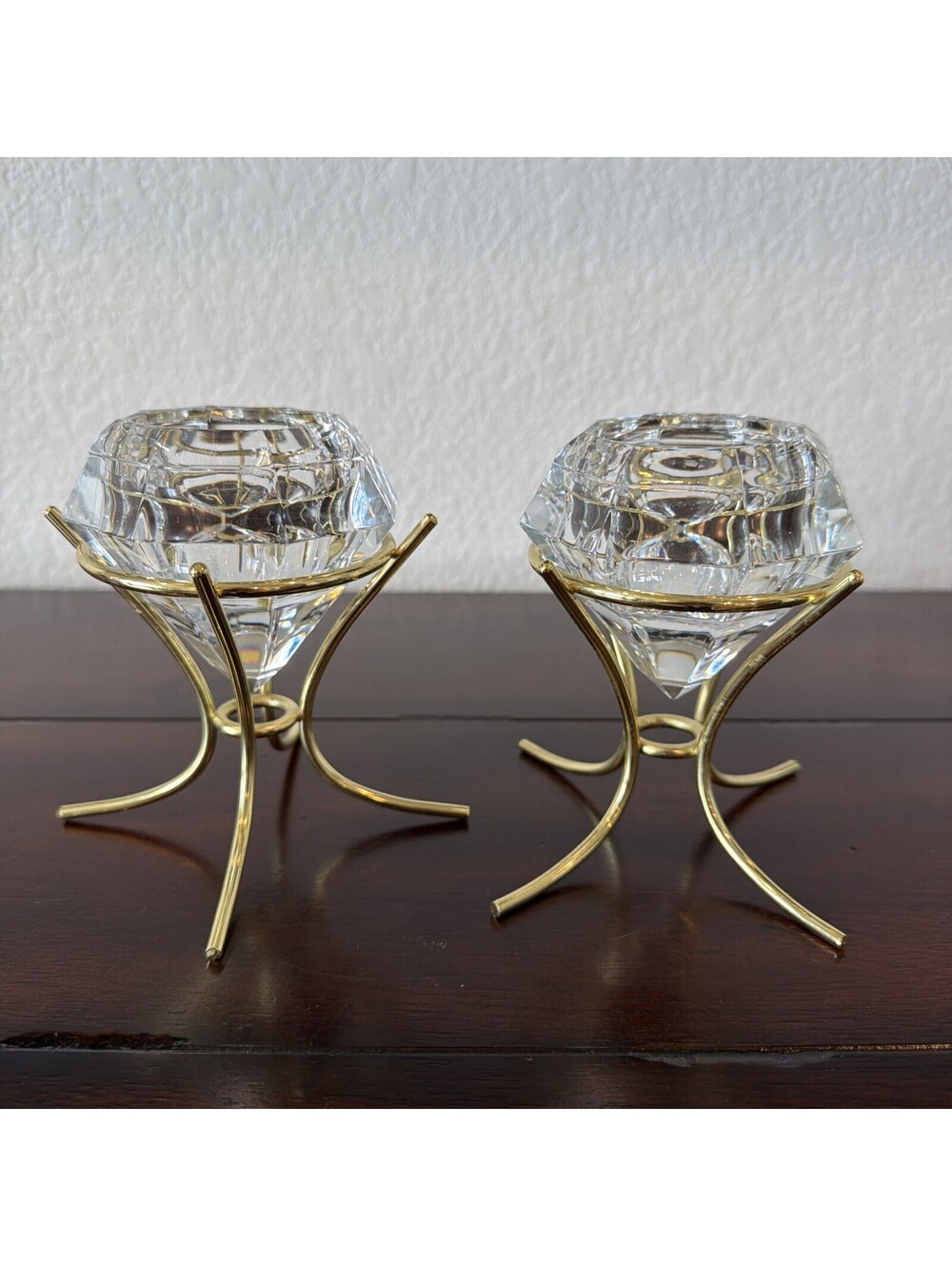 Partylite Diamond Shaped Votive Candle Holder, Gold Metal Stand- Set of 2